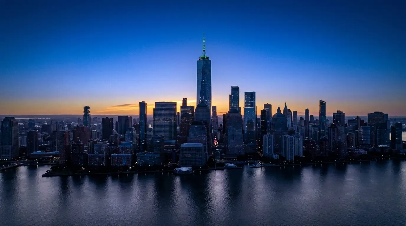 City at dawn representing an after-hours HVAC lead handoff