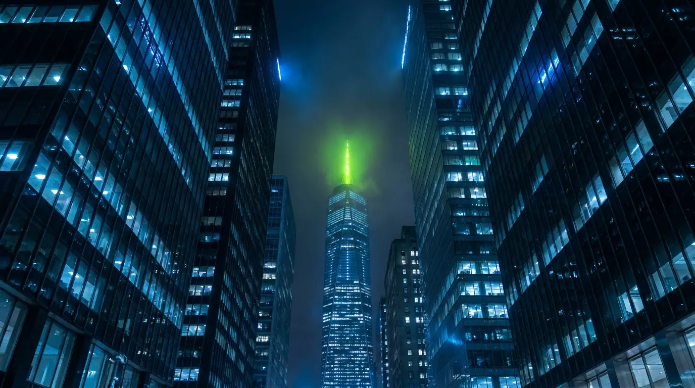 Night city skyline representing a traceable HVAC missed-call workflow
